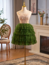 Champagne/Green Tulle Lace Short Prom Dress, Cute Homecoming Dress