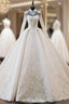 Champagne High Neck Long Sleeve Lace Appliques Beading Wedding Dresses