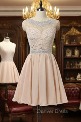 Champagne Homecoming Dresses A-line Cap Sleeves Chiffon