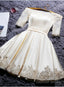 Champagne Knee Length Homecoming Dress, Satin Homecoming Dresses