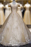Champagne Lace Off Shoulder Prom Dress, Ball Gowns Tulle Prom Dress