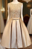 Champagne Lace Short Prom Dress, Cute Homecoming Dresses