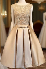 Champagne Lace Short Prom Dresses, Cute Homecoming Dresses