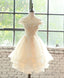 Champagne Lace Tulle Short Prom Dress, Homecoming Dresses