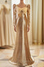 Champagne Mermaid Sequins Long Sleeve Prom Dresses
