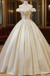 Champagne Off The Shoulder Floor Length Prom Dresses, Elegant A-Line Evening Party Dresses