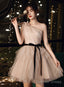 Champagne One Shoulder Tulle Short Prom Dress, Short Homecoming Dresses