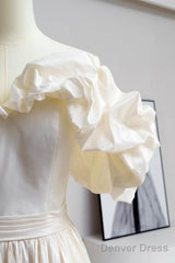 Champagne Satin Floor Length Prom Dress, Off The Shoulder A-Line Evening Party Dress