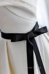 Champagne Satin Long A-Line Prom Dresses, Strapless Formal Evening Dresses