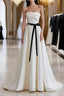 Champagne Satin Long A Line Prom Dress, Strapless Prom Dresses