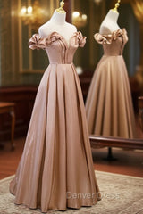 Champagne Satin Long Party Dresses Prom Dresses, A-line Simple Formal Dresses