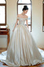 Champagne Satin Long Prom Dress, Off the Shoulder Prom Dresses