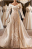 Champagne Satin Long Sleeve Wedding Dresses