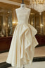 Champagne Satin Straps Tea Length Wedding Dresses