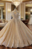 Champagne Sequins Beading Short Sleeve Wedding Dresses