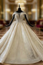 Champagne Sequins Cap Sleeve Backless Wedding Dresses With Long Train