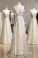 Champagne Sequins Halter 3D Flower Prom Dresses