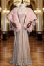 Champagne Sequins Halter Beading Prom With Feather Shawl