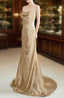 Champagne Sequins Long Prom Dress, Sequins Champagne Prom Dresses