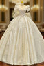 Champagne Sequins Square Puff Sleeve Beading Wedding Dresses