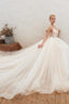 Champagne Spaghetti Straps V Neck Floor Length A Line Lace Tulle Wedding Dresses