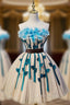 Champagne Strapless Tulle Flower Homecoming Dresses