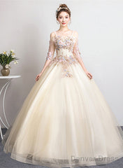 Champagne Sweet 16 Gown Long Party Dress, Straps Evening Formal Dresses