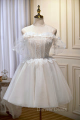 Champagne Sweetheart Lace Tulle Party Dresses, A-Line Homecoming Dresses