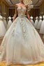 Champagne sweetheart tulle lace long prom Gowns, tulle Prom Gowns