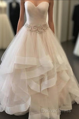 Champagne Sweetheart Tulle Long Prom Dresses, Evening Dresses