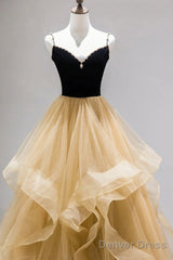 Champagne Tulle A-Line Sweetheart Beaded Straps Prom Dress, Champagne Party Dress