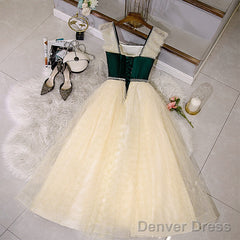 Champagne Tulle And Lace Pearls Party Dresses, Short Prom Dress Homecoming Dresses