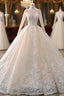 Champagne Tulle Appliques Long Sleeve Beading Wedding Dresses