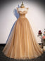 Champagne Tulle Beaded Long Sweet 16 Prom Dress, Champagne Prom Dresses