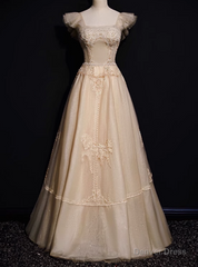 Champagne Tulle Beading Prom Dress