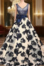 Champagne Tulle Blue Appliques V Neck Train Wedding Dresses