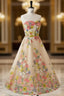 Champagne Tulle Embroidery Strapless Tea Length Prom Dresses