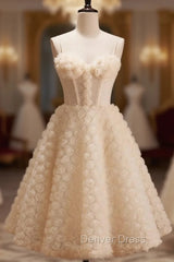 Champagne Tulle Flower Homecoming Dresses