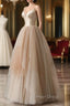 Champagne Tulle Gradient Tulle Straps Long Prom Dresses, Charming Prom Gowns