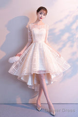 Champagne Tulle High Low Prom Dress, A-Line Party Homecoming Dress