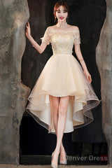 Champagne Tulle High Low Prom Dresses, A-Line Party Dresses