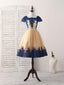 Champagne Tulle Lace Applique Short Prom Dress, Bridesmaid Dresses