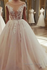 Champagne tulle lace long prom Dresses, tulle evening Dresses