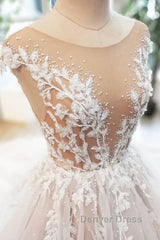 Champagne tulle lace long prom Dresses, tulle evening Dresses