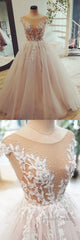 Champagne tulle lace long prom Dresses, tulle evening Dresses