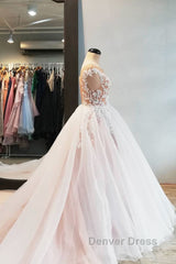 Champagne tulle lace long prom Dresses, tulle evening Dresses