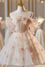 Champagne Tulle Off the Shoulder 3D Flower Homecoming Dresses