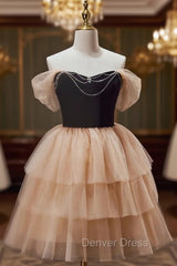 Champagne Tulle Off the Shoulder Homecoming Dresses