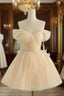 Champagne Tulle Off the Shoulder Pleats Homecoming Dresses