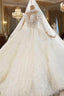 Champagne Tulle Ruffles Long Sleeve High Neck Wedding Dresses